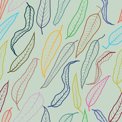 Autumn vintage leaf line art seamless pattern background. Greate for textile print, fabric, wallpaper, giftwrap or packaging, scrapbooking and bookcover. Surface pattern design.