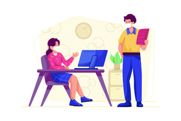 New Normal at Office Illustration concept. Flat illustration isolated on white background.