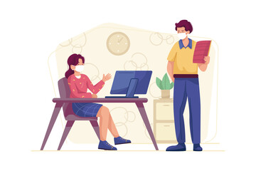 New Normal at Office Illustration concept. Flat illustration isolated on white background.