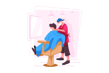 New Normal at Barbershop Illustration concept. Flat illustration isolated on white background.