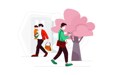 New Normal at Public Places Illustration concept. Flat illustration isolated on white background.