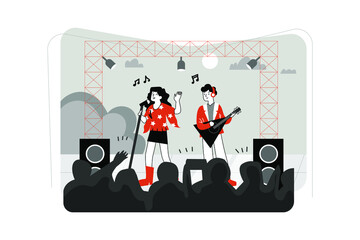 Open Air Concert Illustration concept. Flat illustration isolated on white background.
