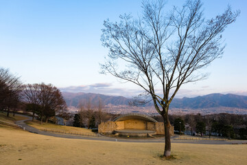 山梨県山梨市 山梨県笛吹川フルーツ公園、夕景