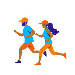 man and woman running  vector illustration isolated graphic