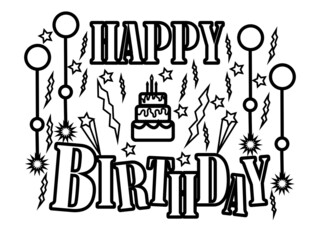 HAPPY BIRTHDAY COLORING PAGE,HAND DRAWING COLORING PAGE,FLOWER VECTOR,
