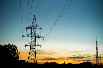 power lines at sunset
