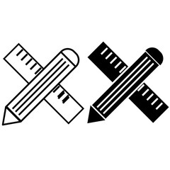 pencil and ruler icon on white background. stationery sign. education symbol. flat style.