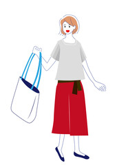 トートバッグを持つ女性のイラスト素材