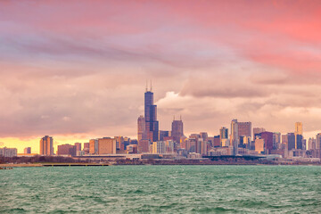 Obraz premium Downtown Chicago city skyline cityscape in United States
