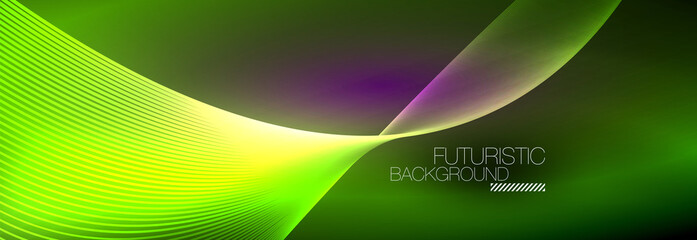 Abstract neon glowing light in the dark with waves. Shiny magic energy and motion concept, vector abstract wallpaper background