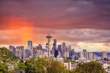 Obraz premium Downtown Seattle city skyline cityscape in United States
