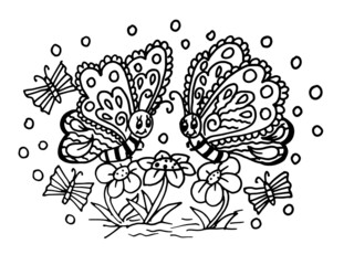 abstract floral background with butterfly coloring page,