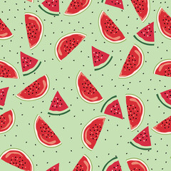 Watermelon vector seamless pattern. Great as a textile print, fabric, wallpaper, invitation cards, packaging or giftwrap and background. Surface pattern design.