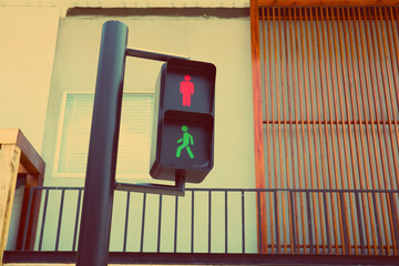 Red and Green light of pedestrian traffic light.