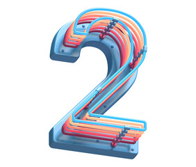 Toy plastic colorful neon font. Number 2. 