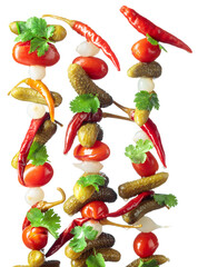 Preserved vegetables isolated on white background.