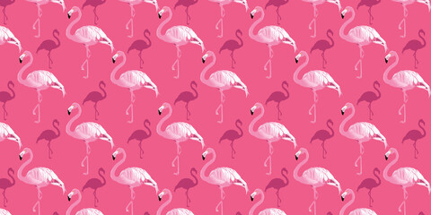 Flamingo Bird Vector Seamless Repeating Pattern. Great as a textile print, fabric, giftwrap or packaging, wallpaper. Surface pattern design. © Vaishali