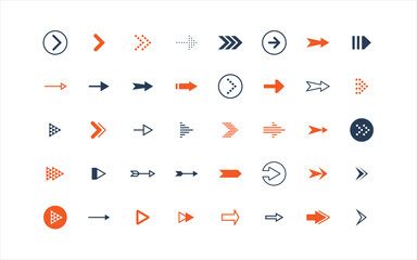 set of arrow icons, objects, direction