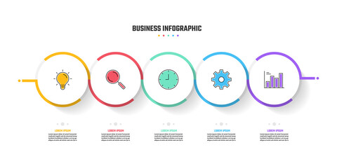 business infographic design, 5 step timeline vector illustrations - obrazy, fototapety, plakaty