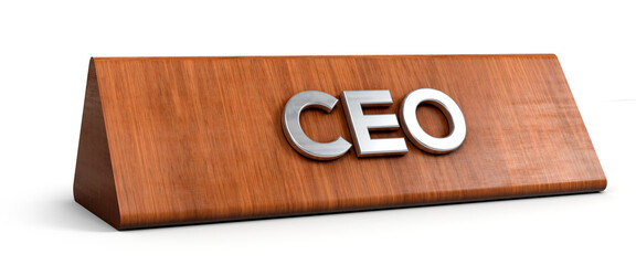 CEO word with Wooden nameplate isolated on white background. 3d illustration. - obrazy, fototapety, plakaty