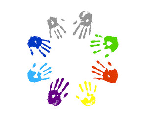 Autism Awareness Day Banner with Colorful Hand Imprints Circle