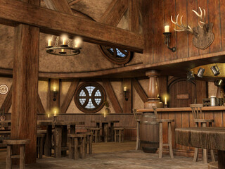 3d render of an ancient medieval tavern