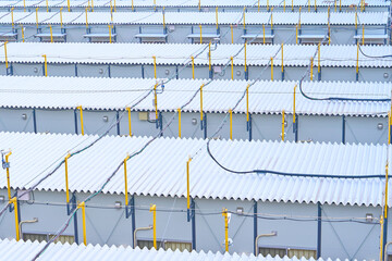Prefabs connected by cables such as electric wires on the roof