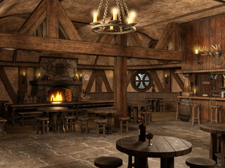 3d render of an ancient medieval tavern - obrazy, fototapety, plakaty