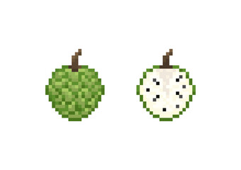 Pixel art annona custard apple vector illustration. 8 bit retro gaming pixel fruit annona custard (pond) apple icon.