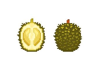 Pixel art durian vector illustration. 8 bit retro gaming pixel fruit durian icon.