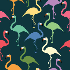 Flamingo Bird Vector Seamless Repeating Pattern. Trendy textile print, fabric, giftwrap or packaging, wallpaper, background. Surface pattern design.