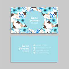 Flower business cards light blue