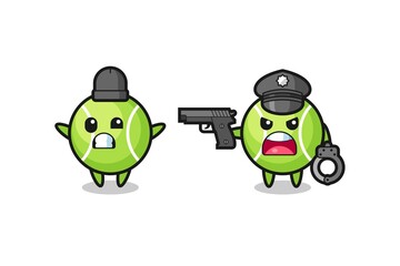illustration of tennis robber with hands up pose caught by police