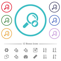 Search tags flat color icons in circle shape outlines