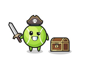 the tennis pirate character holding sword beside a treasure box