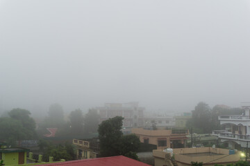 A shot of a foggy day in northern India during winters.