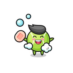 tennis character is bathing while holding soap