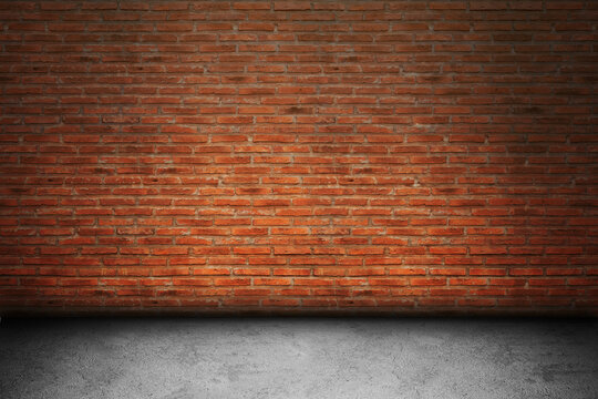Street red brick wall and concrete  floor background for product display or mock up for show room backdrop.