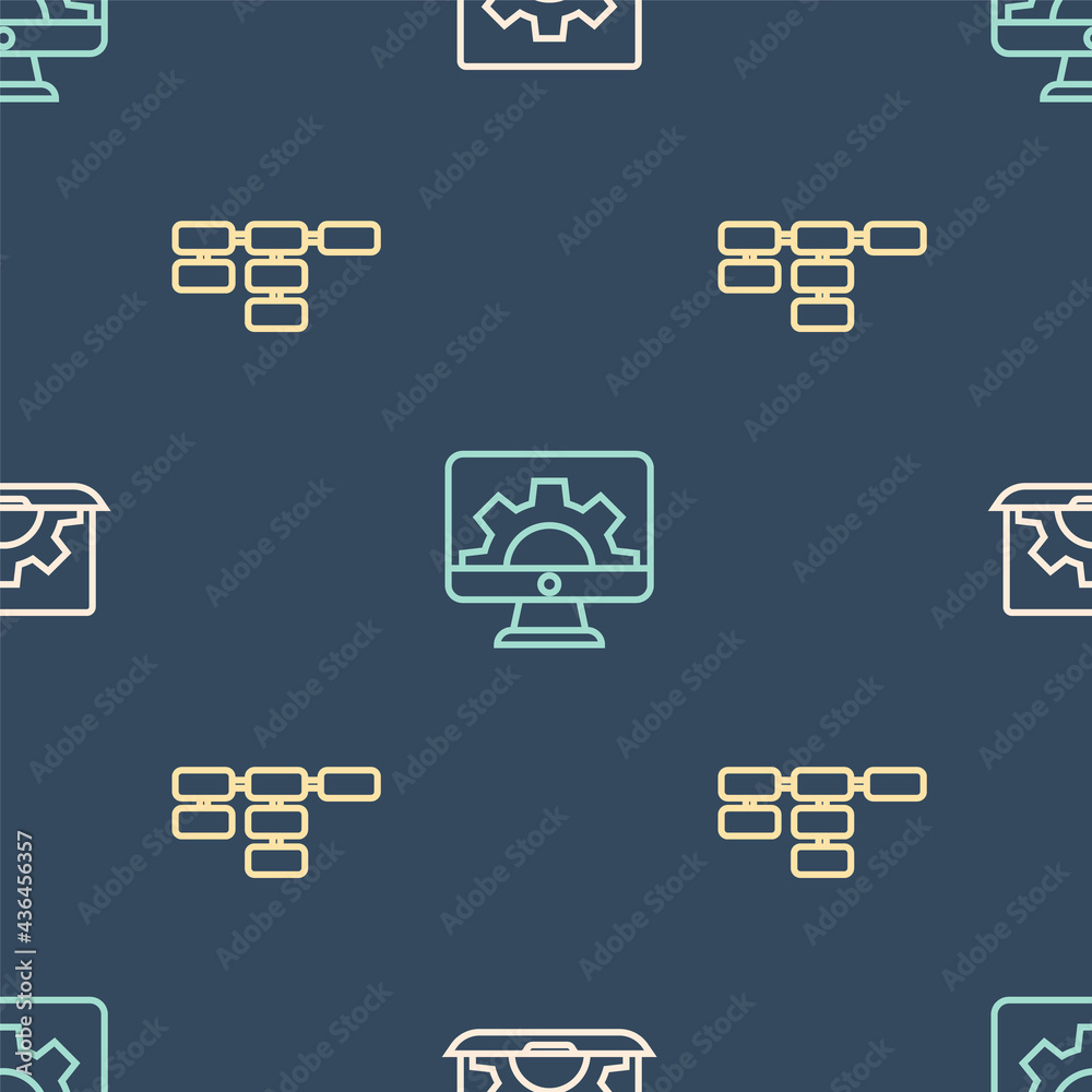 Poster set line web development, site map and on seamless pattern. vector