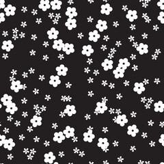Small cute floral seamless vector pattern Isolated on Black background.