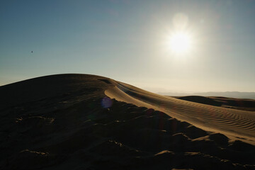 sunset in the dunes of the delta del ebro natural park, punta del fangar, tarragona, catalonia,...