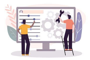 African American male user customize settings on monitor. Computer screen with users personal page. User interface customization, programming