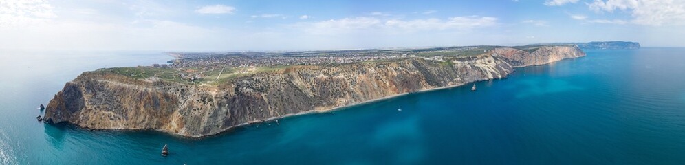 Aerial view to beautiful Fiolent Cape and Black sea, Crimea.