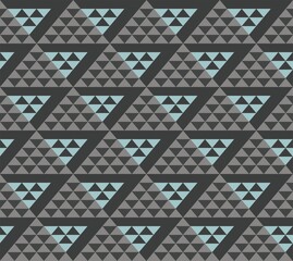 Triangles, seamless pattern, gray, color. Gray triangles on a dark field. Geometric background. Color, vector decor. 
