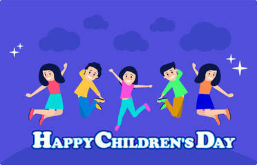 Happy Childrens Day Jumping Children Drawing