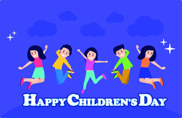 Happy Childrens Day Jumping Children Drawing