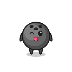 cute bowling ball character in sweet expression while sticking out her tongue