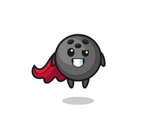 the cute bowling ball character as a flying superhero