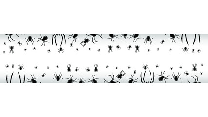 Spiders On White Background With Shadow Halloween Background Design Element. Spooky, Scary Horror Decoration Vector