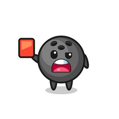 Fototapeta premium bowling ball cute mascot as referee giving a red card